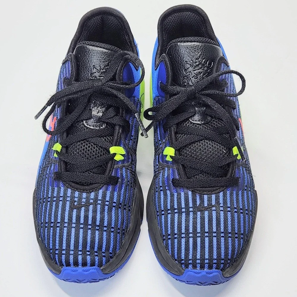 Nike LeBron Shoes Kids Size 2 Blue Black Neon Basketball Sneakers DD0424-405